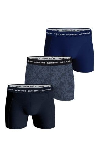 Björn Borg 3 Pack Cotton Stretch Boxers - Black/Navy/Light Blue Print