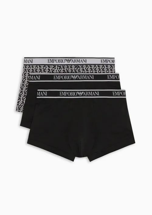 Emporio Armani 3 Pack Low Rise Trunks with core logo - Black, Print