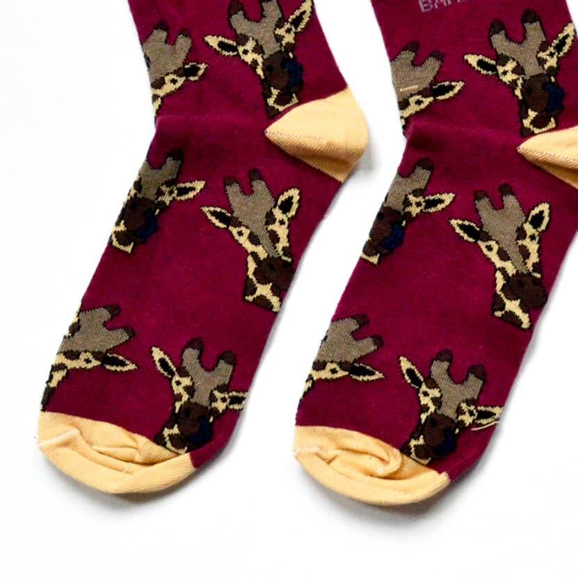 Bare Kind Socks - Save The Giraffe Bamboo Socks, Maroon