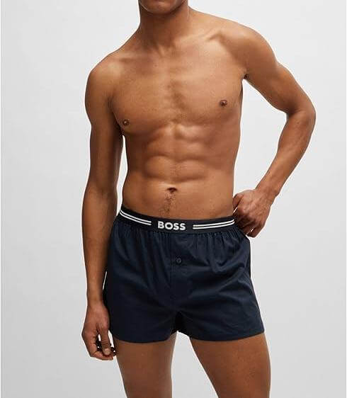 Boss 3 Pack Woven Boxers / Pyjama Shorts in Cotton Poplin - Blue