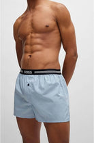 Boss 3 Pack Woven Boxers / Pyjama Shorts in Cotton Poplin - Blue