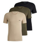 Boss 3 Pack Cotton Underwear T-Shirts With Logo Embroidered - Beige/navy/khaki