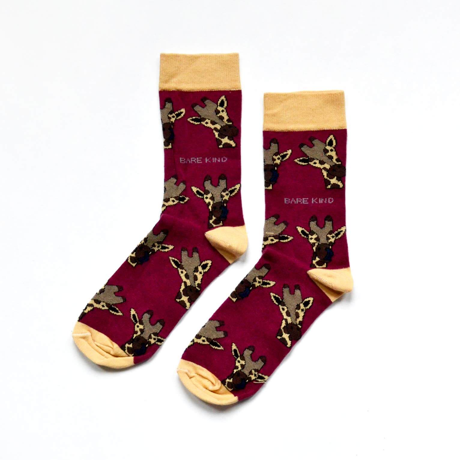 Bare Kind Socks - Save The Giraffe Bamboo Socks, Maroon