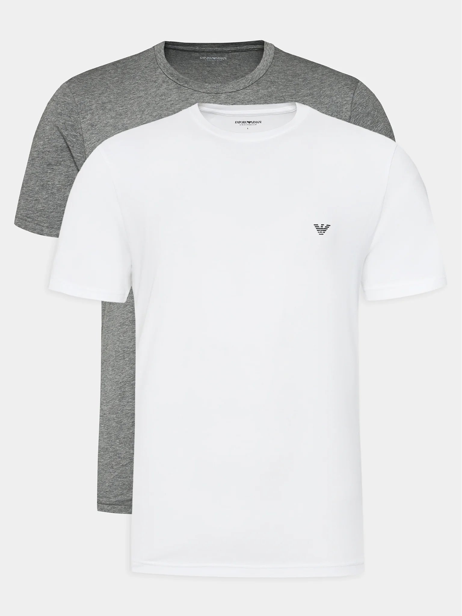 Emporio Armani 2 Pack Stretch-Cotton Lounge Crew T-Shirts - White/Grey Melange