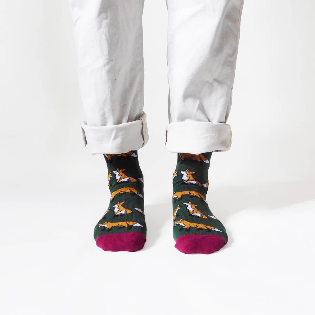 Bare Kind Socks - Save The Foxes Bamboo Socks, Green