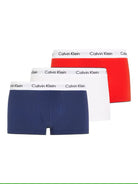 Calvin Klein Low Rise Cotton Stretch Trunks, Pack of 3, Red Ginger/White/Pyro Blue