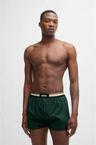 Boss Two-Pack Woven Boxers / Pyjama Shorts in Cotton Poplin - Green / Black