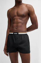 Boss Two-Pack Woven Boxers / Pyjama Shorts in Cotton Poplin - Green / Black