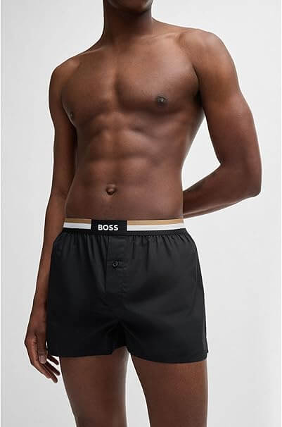 Boss 2 Pack Woven Boxers / Pyjama Shorts in Cotton Poplin - Blue / Black