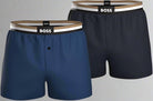 Boss 2 Pack Woven Boxers / Pyjama Shorts in Cotton Poplin - Blue / Black