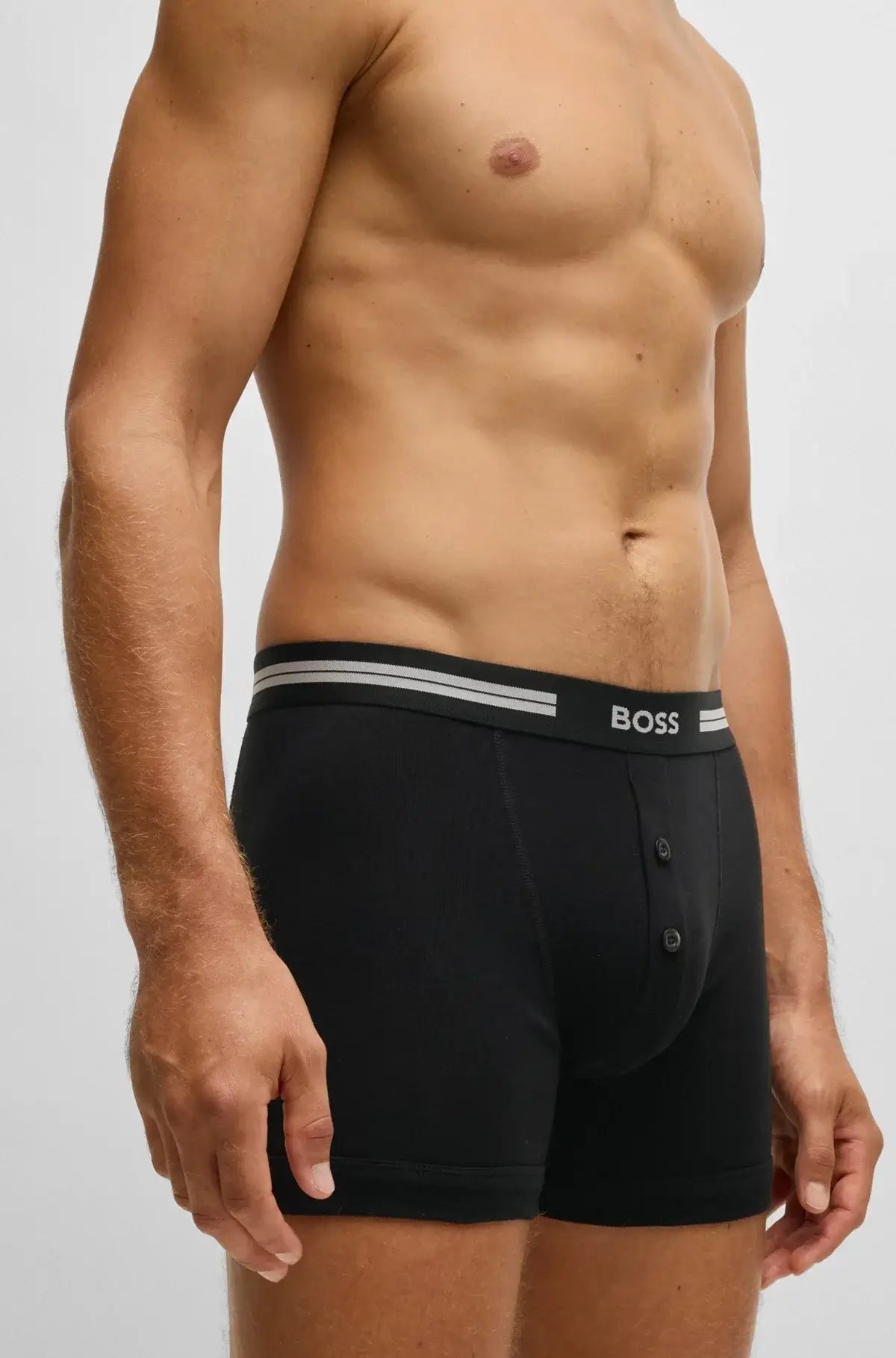 Boss Ribbed-Cotton Original Button-Fly Boxer Trunk - Black