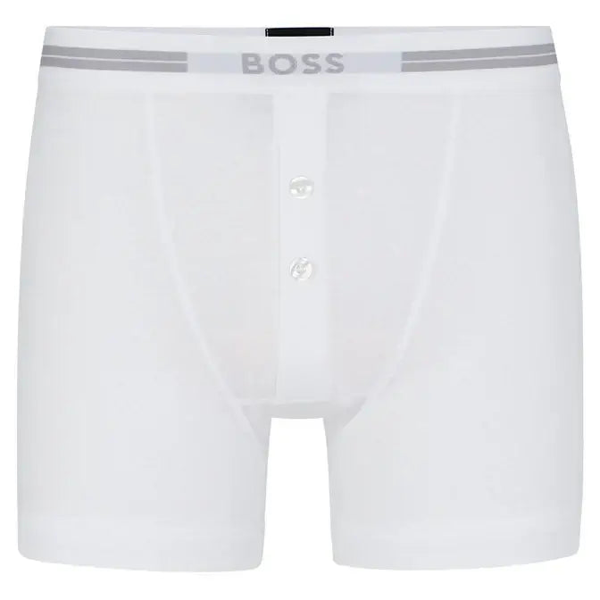 Boss Ribbed-Cotton Original Button-Fly Boxer Trunk - White