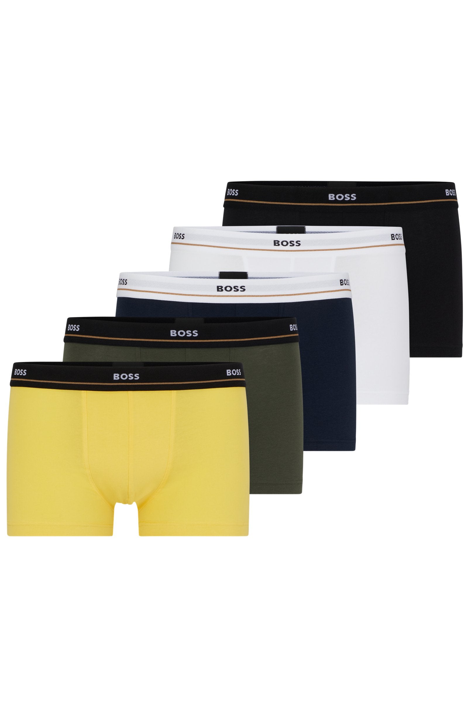 Boss 5 Pack Cotton Stretch Trunks with Logo Waistbands - Yellow