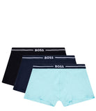 Boss 3 Pack of Stretch-Cotton Trunks - Blue/Black/Teal