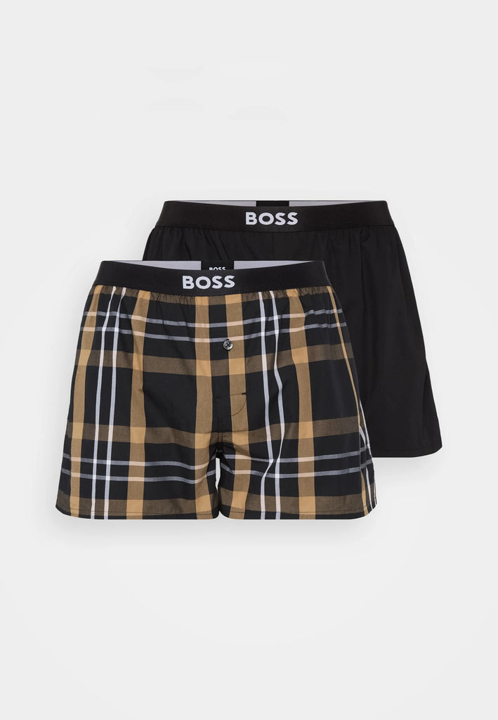 Boss 2 Pack Woven Boxers / Pyjama Shorts in Cotton Poplin - Multi Checks