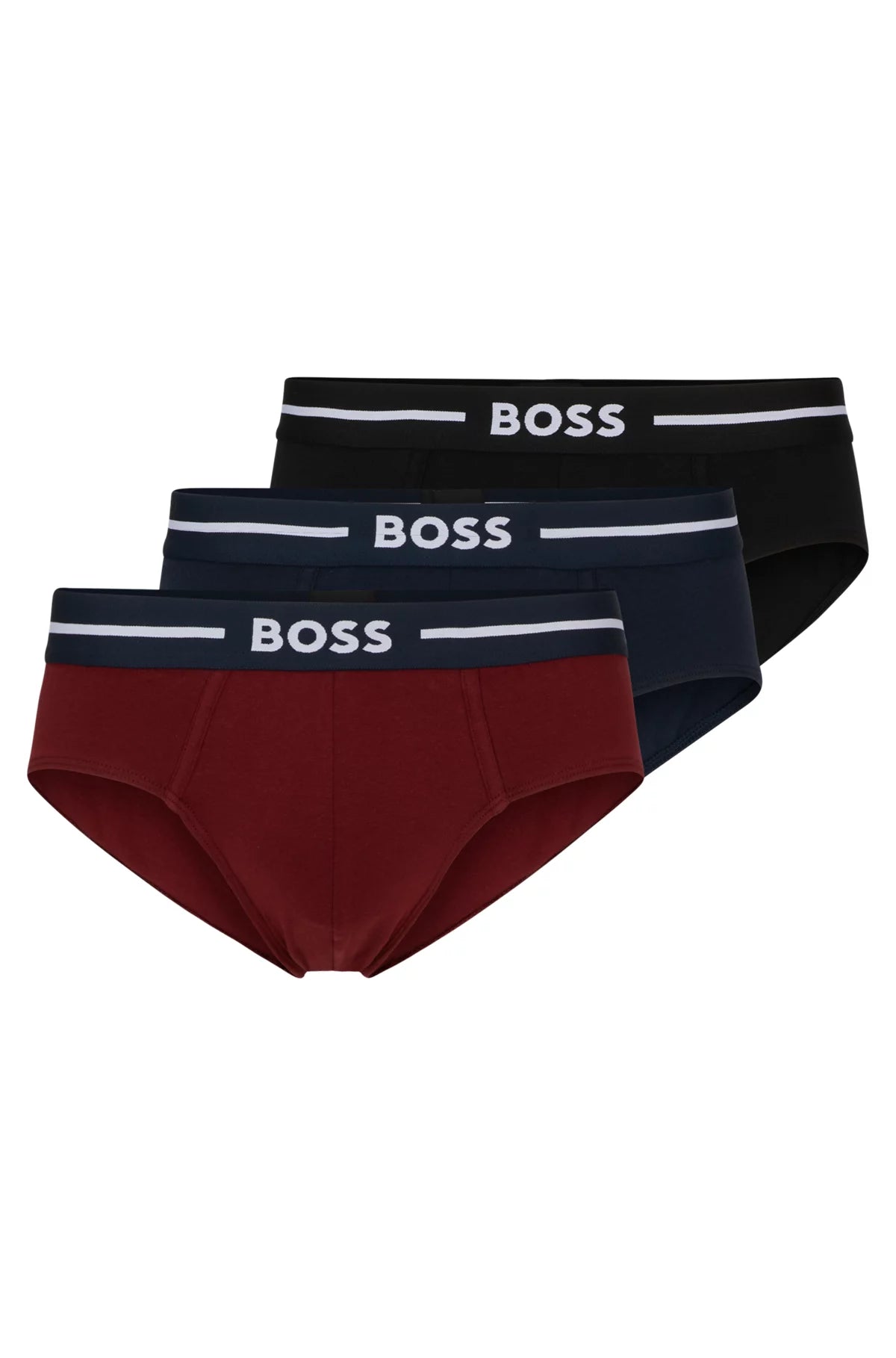 BOSS Men's 3 Pack Stretch Cotton Bold Briefs - Burgundy/Black/Navy