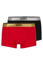 BOSS 2 Pack Metallic Waistbands Pure Cotton Trunks - (Red / Black) Gift Boxed