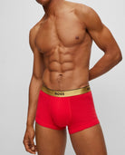 BOSS 2 Pack Metallic Waistbands Pure Cotton Trunks - (Red / Black) Gift Boxed