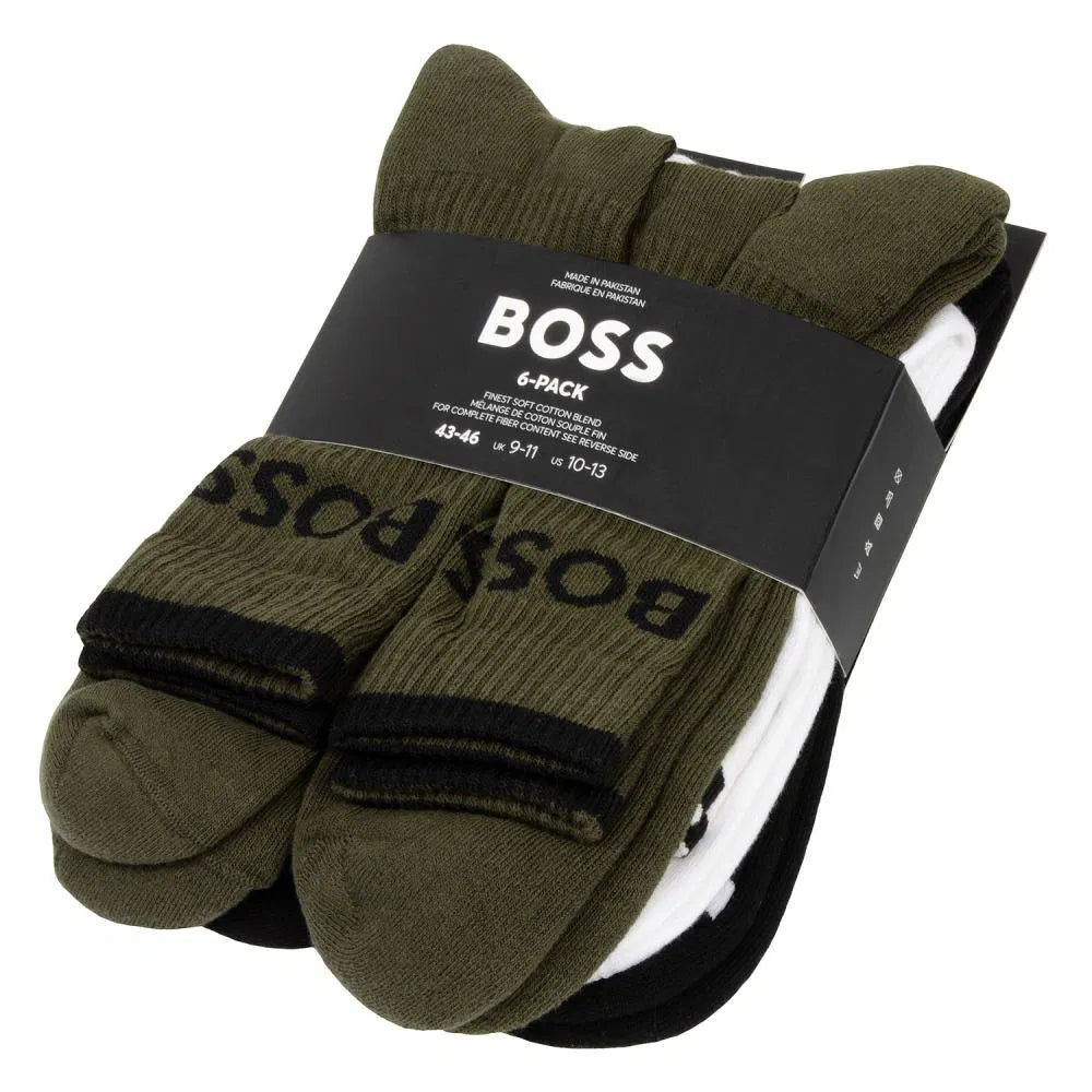 BOSS Signature Stripe Cotton Crew Socks Black/White/Olive (6 Pack)