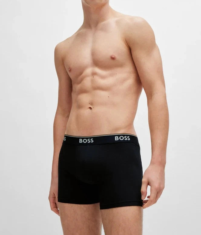 Boss 3 Pack of Stretch Cotton Boxer Briefs - Black/Blue/Khaki