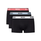 Boss 3 Pack of Stretch-Cotton Trunks - Black with Pink/White/Lt Blue Waistbands