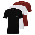 Boss 3 Pack Regular Fit Cotton T-Shirts Logo Embroidered - Burgundy/White/Black