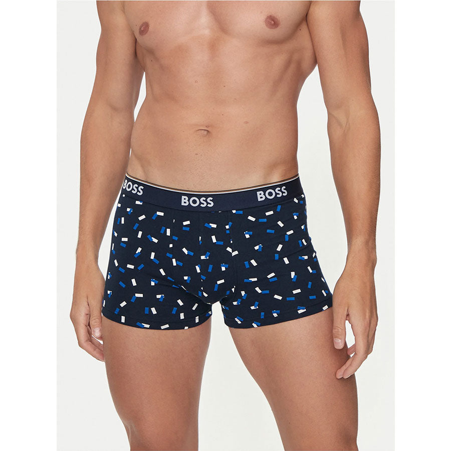 Boss 3 Pack of Stretch-Cotton Design Boxer Trunks - Blue