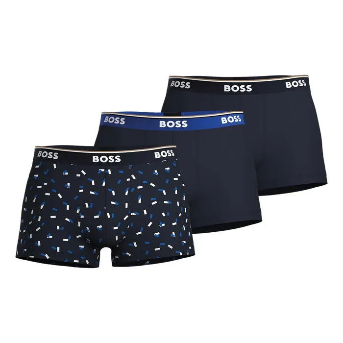 Boss 3 Pack of Stretch-Cotton Design Boxer Trunks - Blue