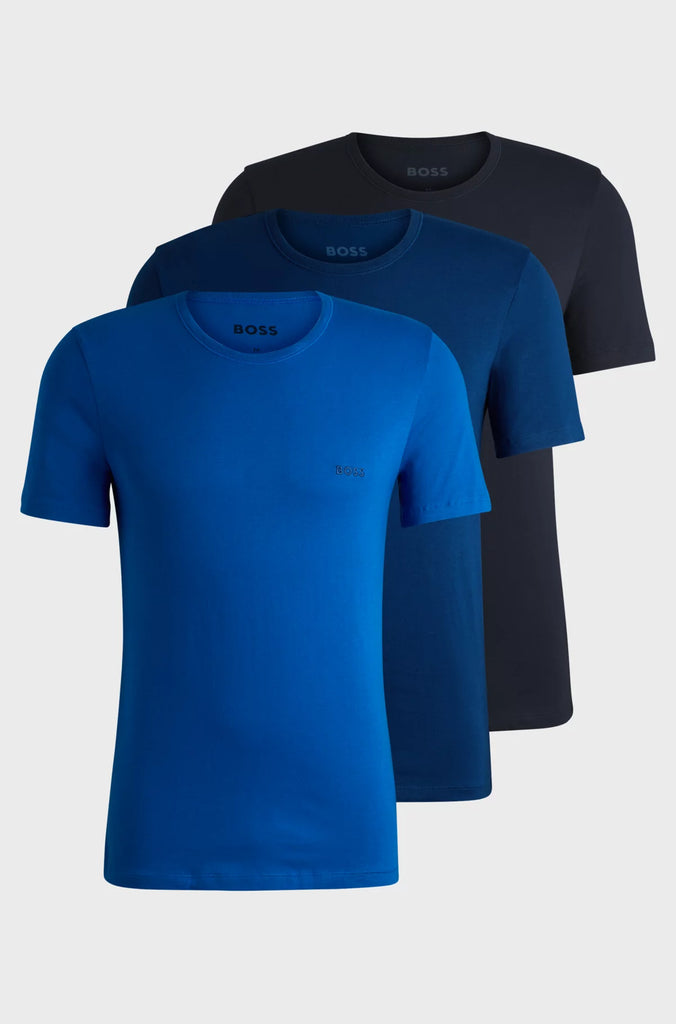 Boss 3 Pack Cotton Underwear T-Shirts With Logo Embroidered - Black / Blue