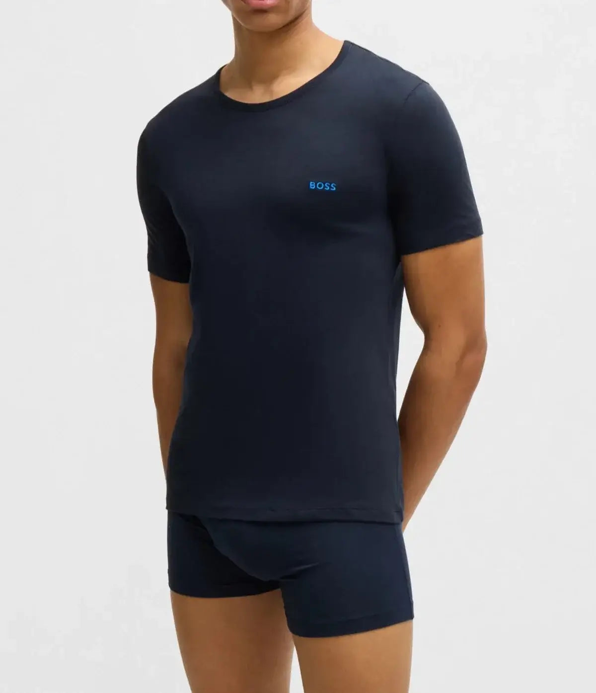 Boss 3 Pack Cotton Underwear T-Shirts With Logo Embroidered - Black / Blue