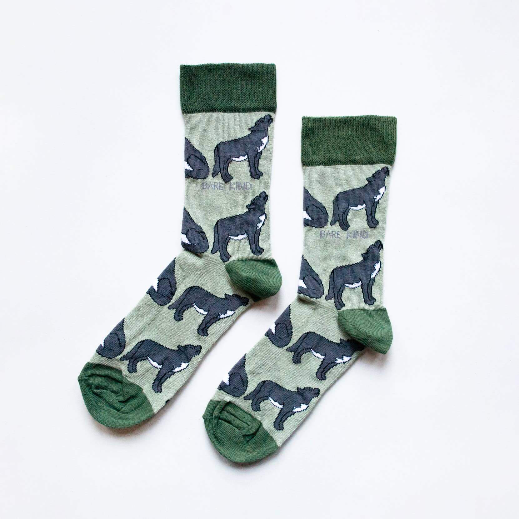 Bare Kind Socks - Save The Wolves Bamboo Socks | Light Green