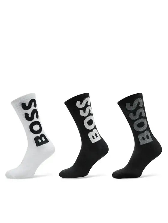 Boss 3 Pack QS Rib Logo Socks - White