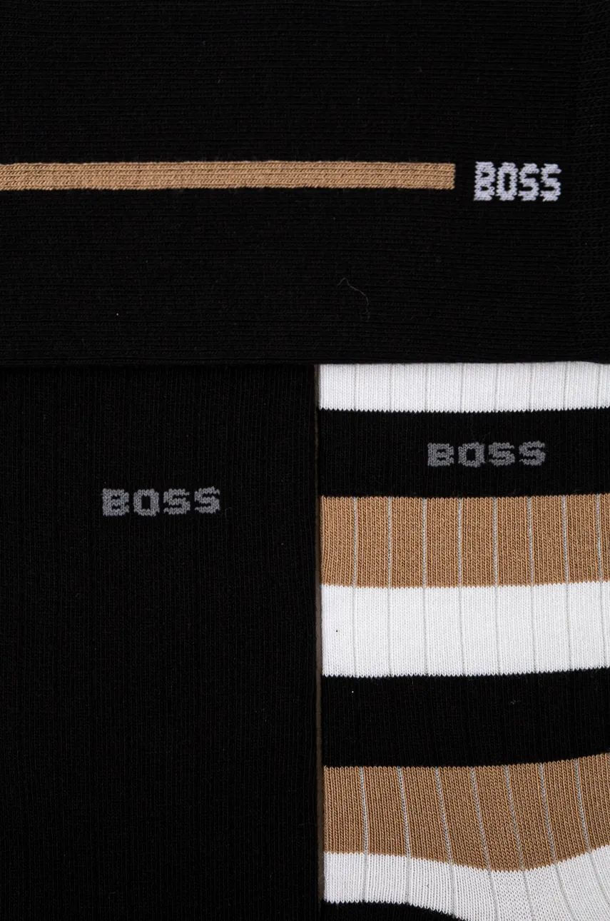 Boss 3 Pack Fine Rib Crew Socks - Black / Beige