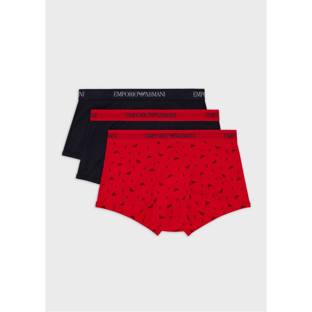 Emporio Armani 3 pack 100% Cotton Boxers - Marine/Fire/Marine