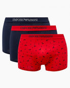 Emporio Armani 3 pack 100% Cotton Boxers - Marine/Fire/Marine