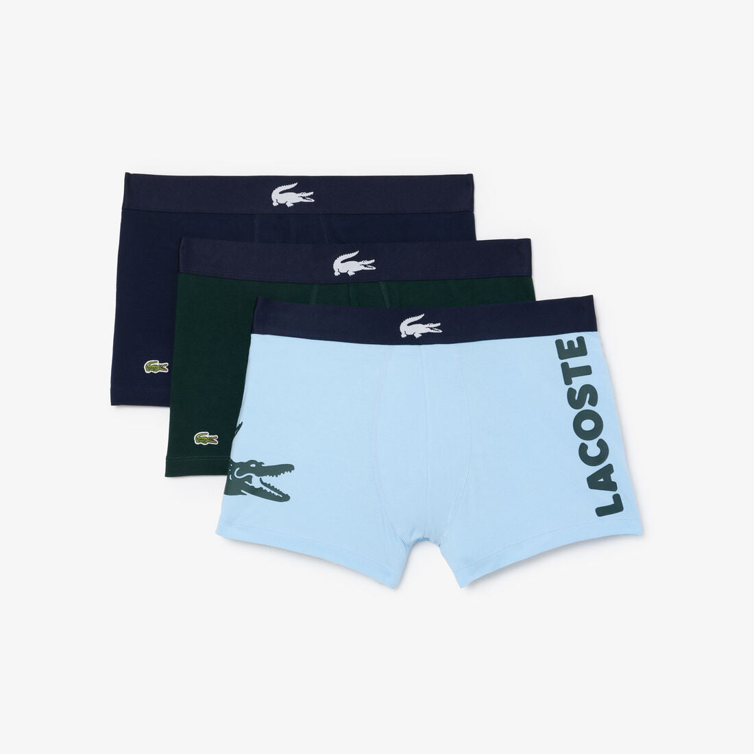 Lacoste Men’s Mismatched Stretch Cotton Trunk 3-Pack - Blue / Green / Navy Blue