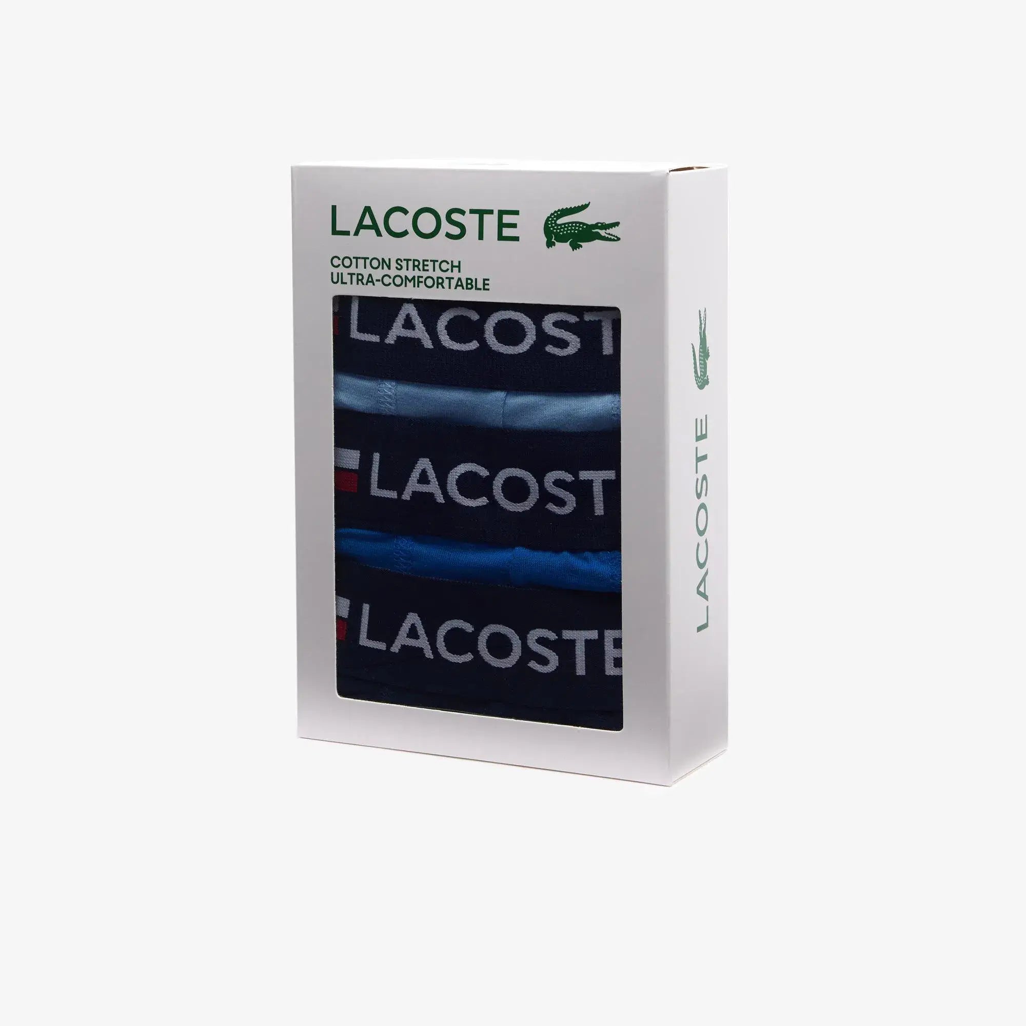 Lacoste 3-Pack Tricolor Waist Trunks - Navy Blue / Azure / Blue MIJ