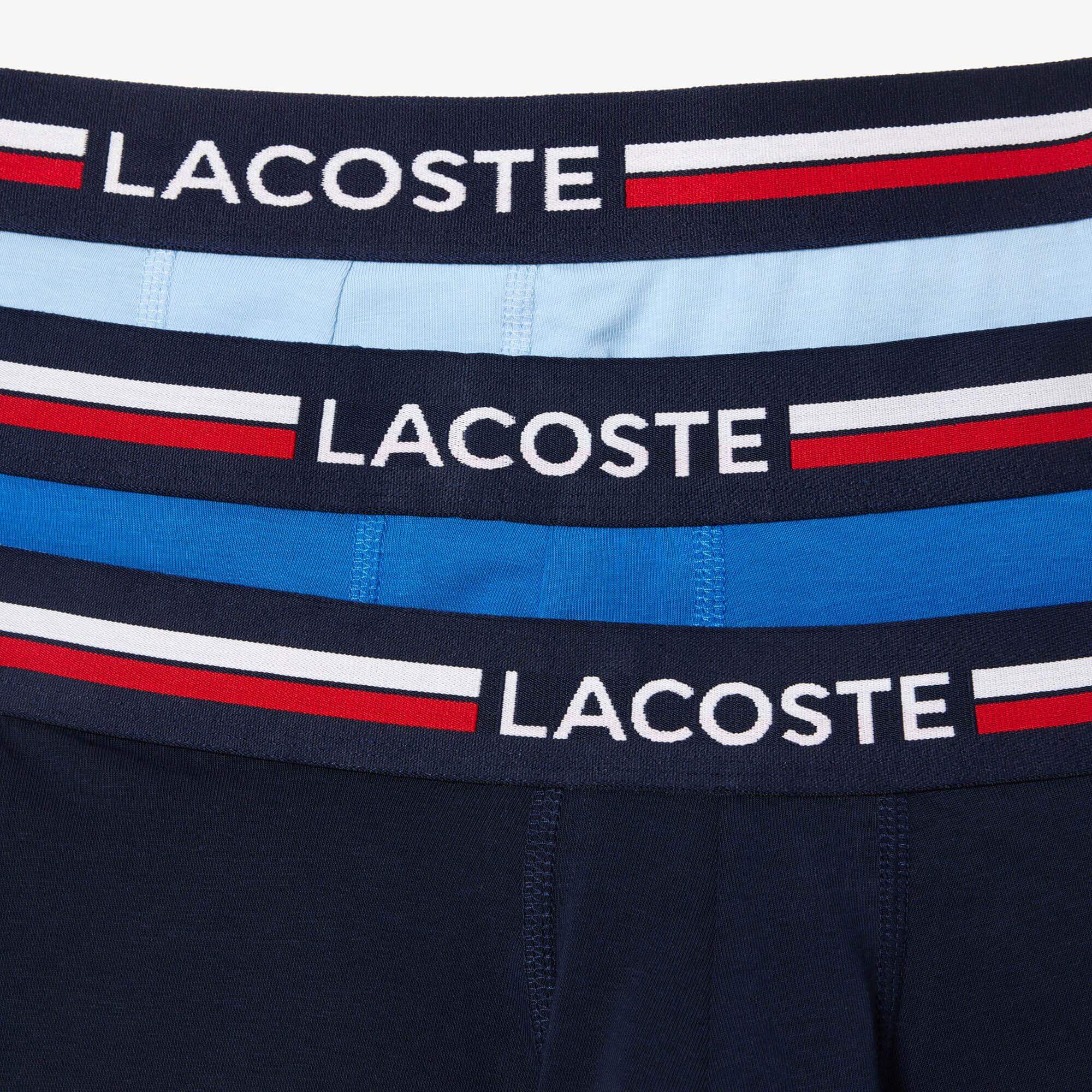 Lacoste 3-Pack Tricolor Waist Trunks - Navy Blue / Azure / Blue MIJ