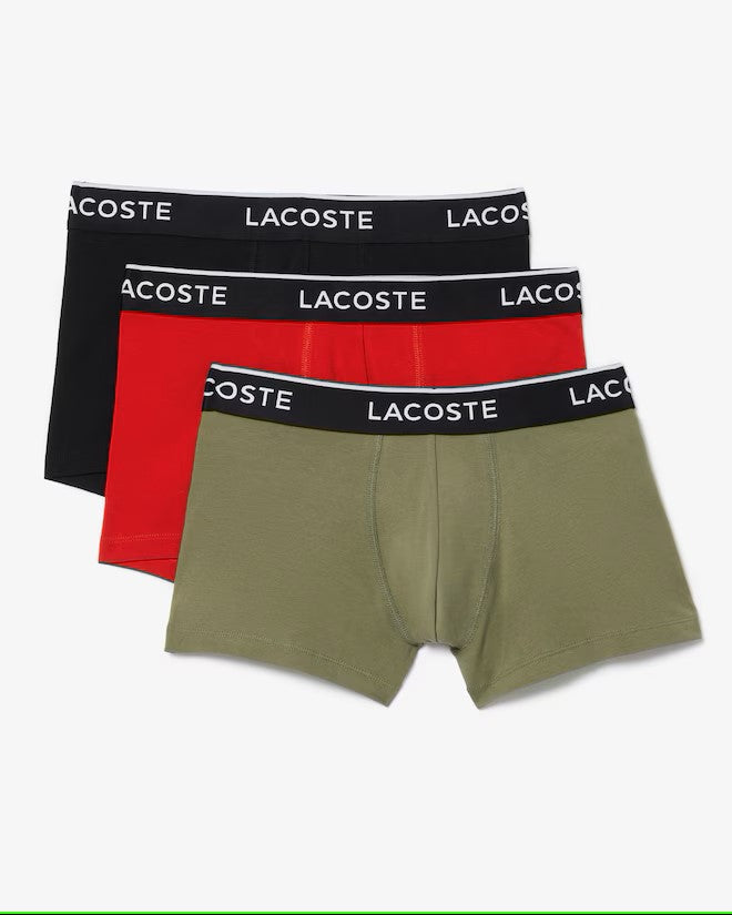 Lacoste 3-Pack Cotton Stretch Trunks - Khaki Green / Red / Black