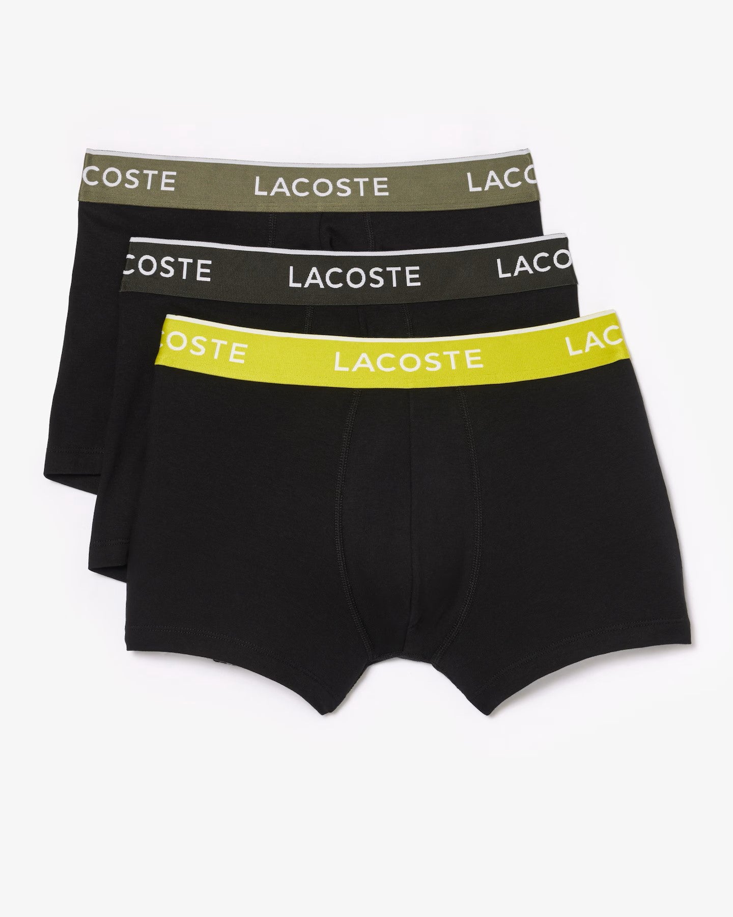 Lacoste 3-Pack Logo Waist Trunks - Black / Yellow / Khaki Green I7R