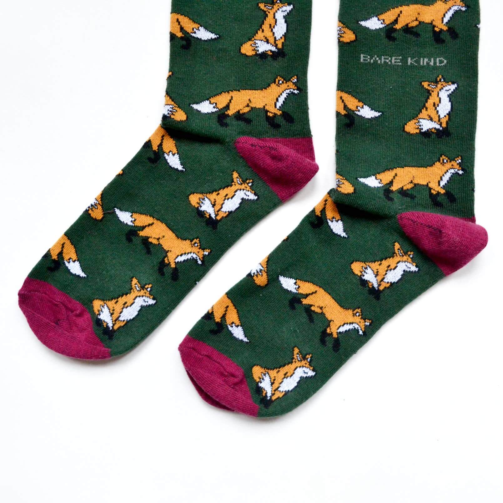 Bare Kind Socks - Save The Foxes Bamboo Socks, Green