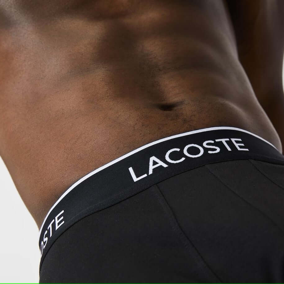 Lacoste Men's Stretch Cotton Boxer Briefs 3 Pack- Black / White / Grey Chine NUA