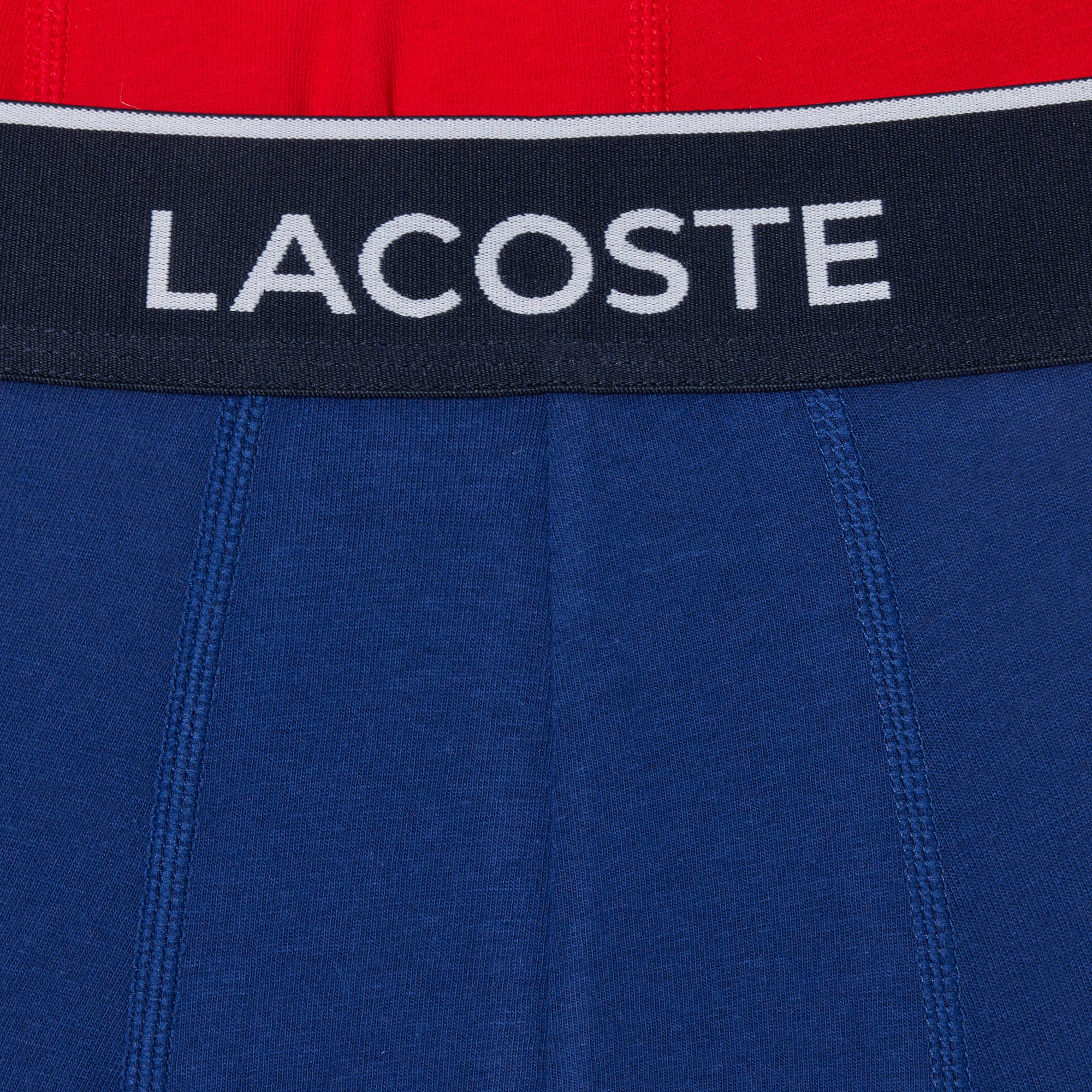 Lacoste Men's Stretch Cotton Boxer Briefs 3 Pack- Navy Blue / Red / Blue