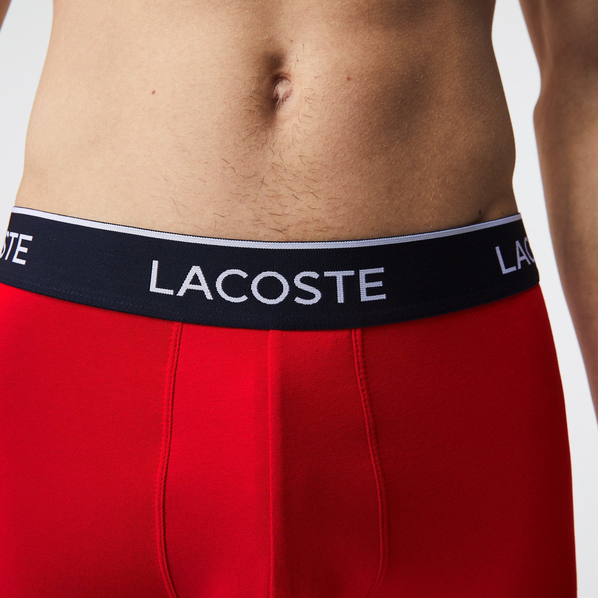 Lacoste Men's Stretch Cotton Boxer Briefs 3 Pack- Navy Blue / Red / Blue