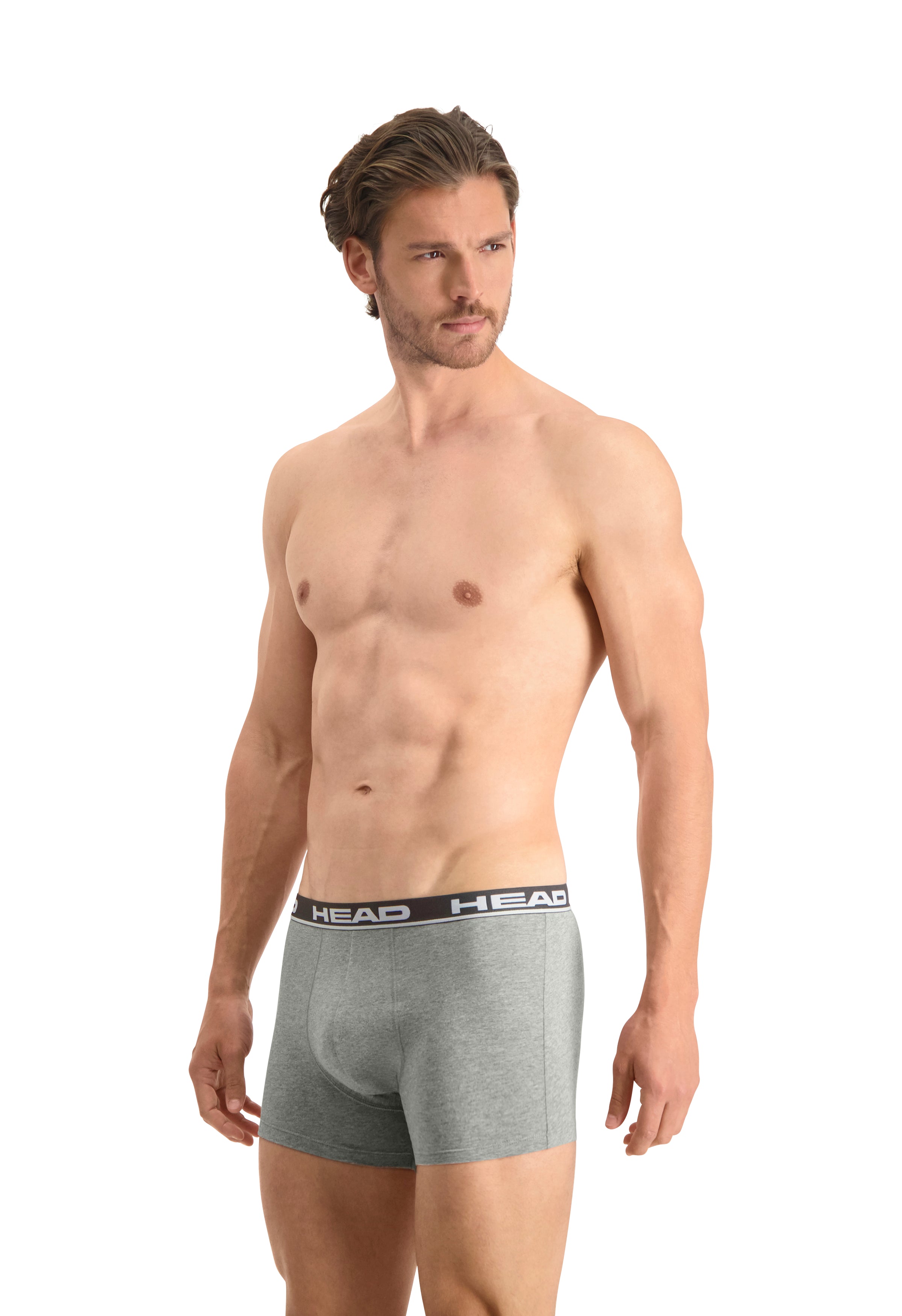 Head Mens 2 Pack Cotton Stretch Boxer Briefs -Middle Grey Melange