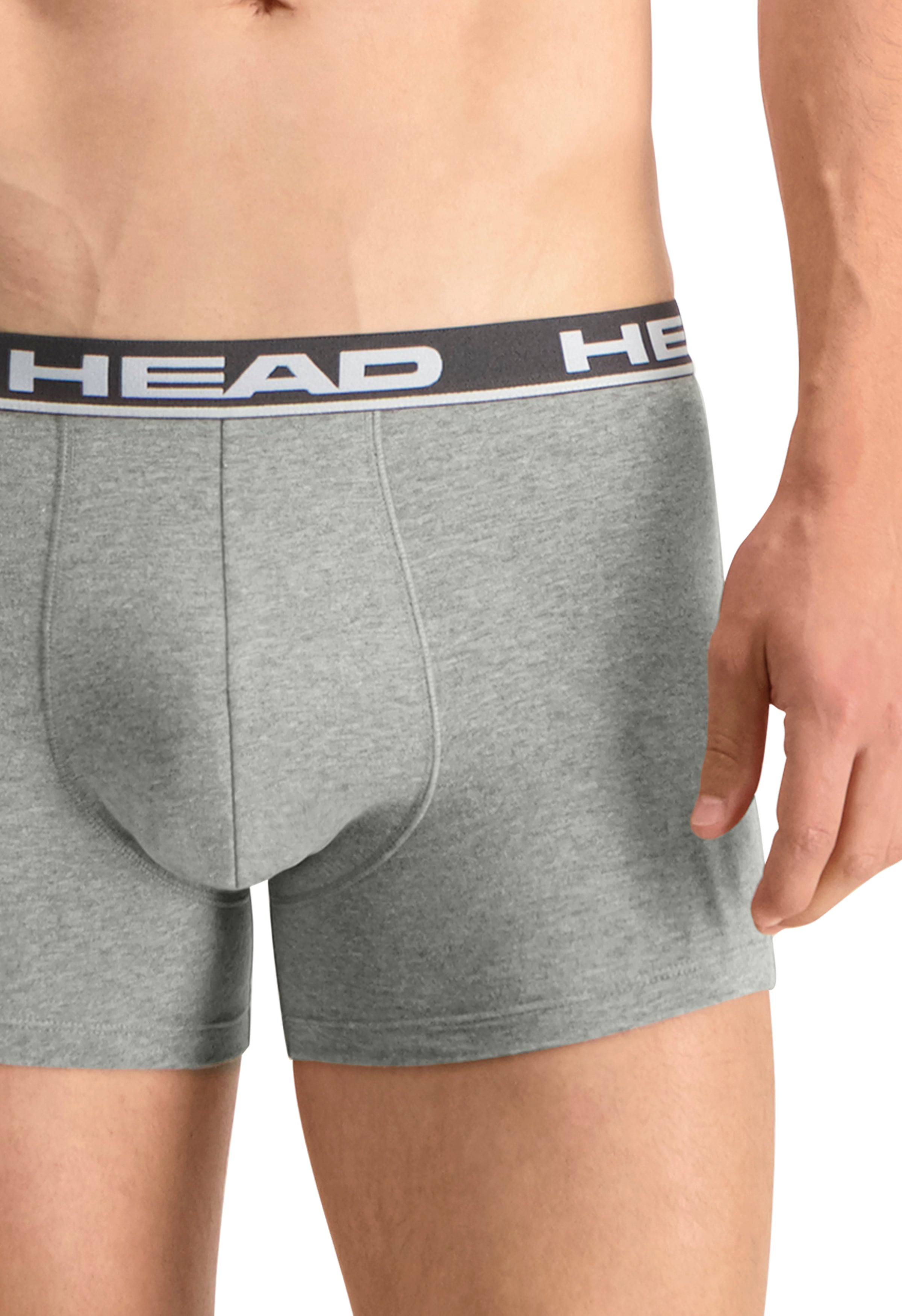 Head Mens 2 Pack Cotton Stretch Boxer Briefs -Middle Grey Melange