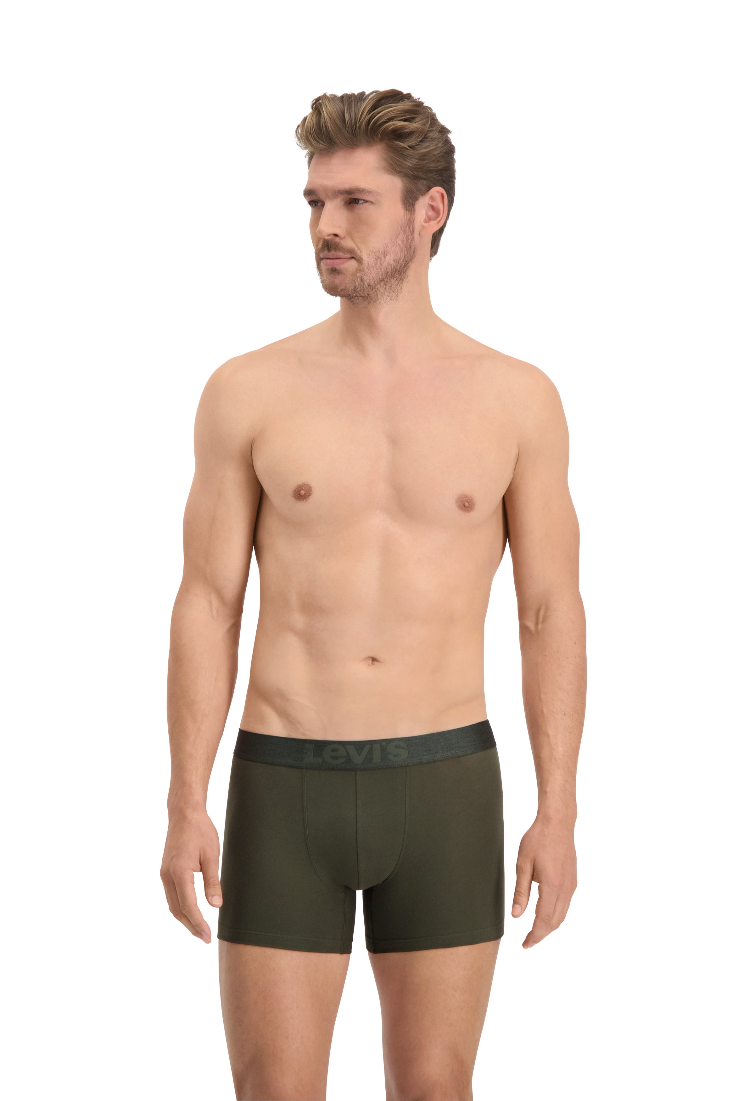 Levi's 2 pack Melange Waistband Organic Cotton Boxer Briefs - Khaki