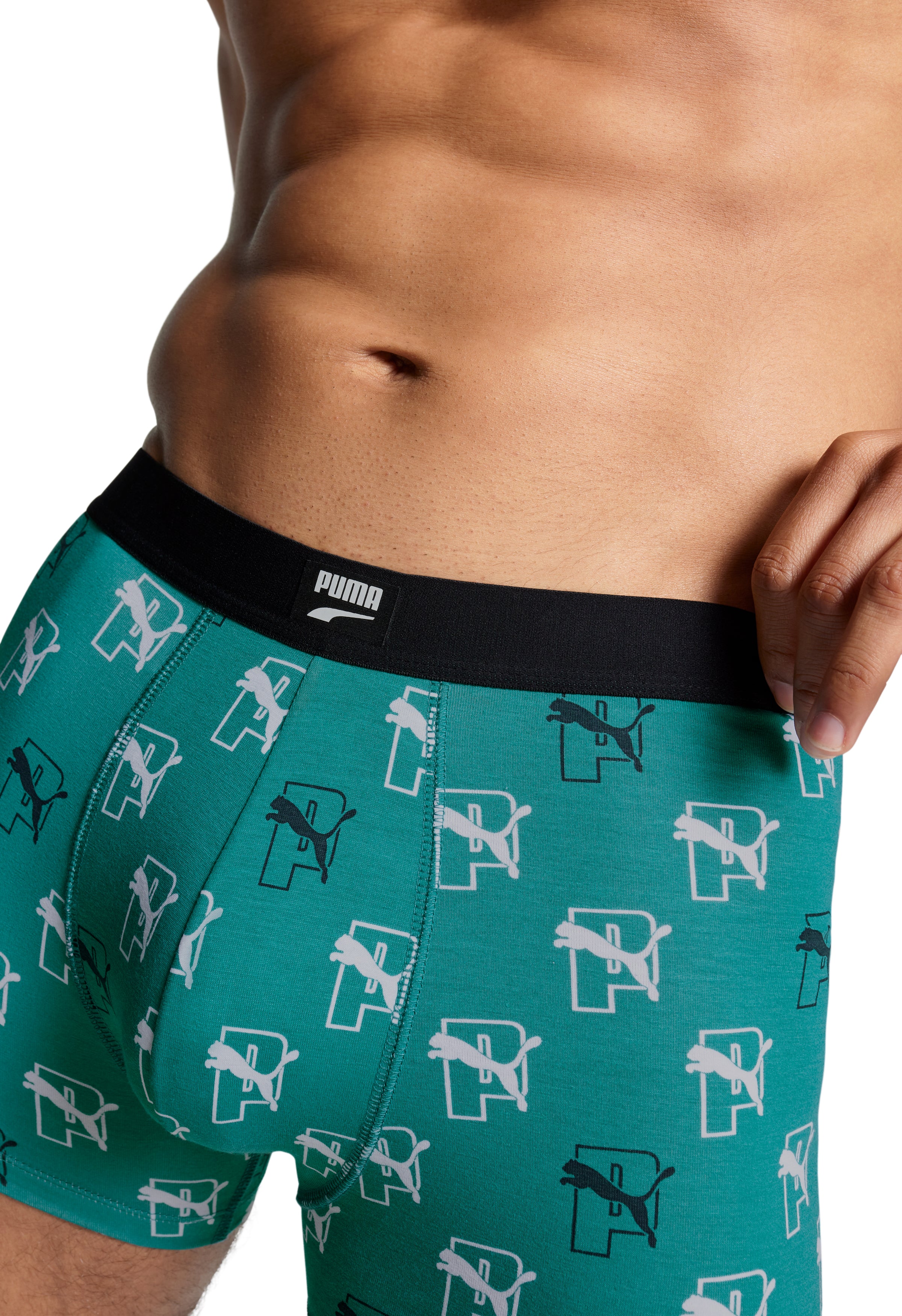 Puma Men Cat All Over Print 2 Pack Boxers - Teal