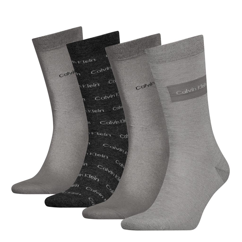 Calvin Klein 4 Pairs Of Socks Box With All Over Logo - Grey Combo - Gift Pack