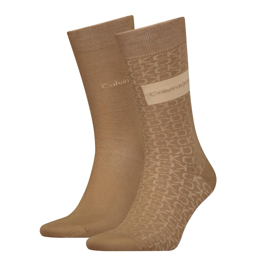 Calvin Klein 2 Pack Badge Crew Socks - Caramel